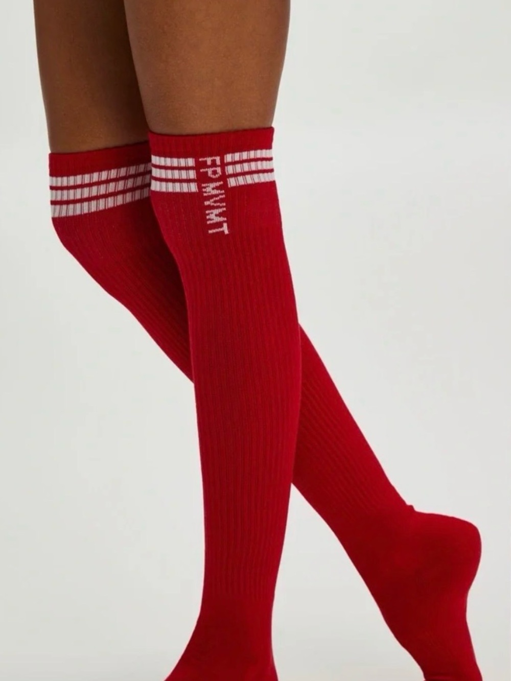 Free People Race Pace Cotton Over the Knee Socks in Red NWT